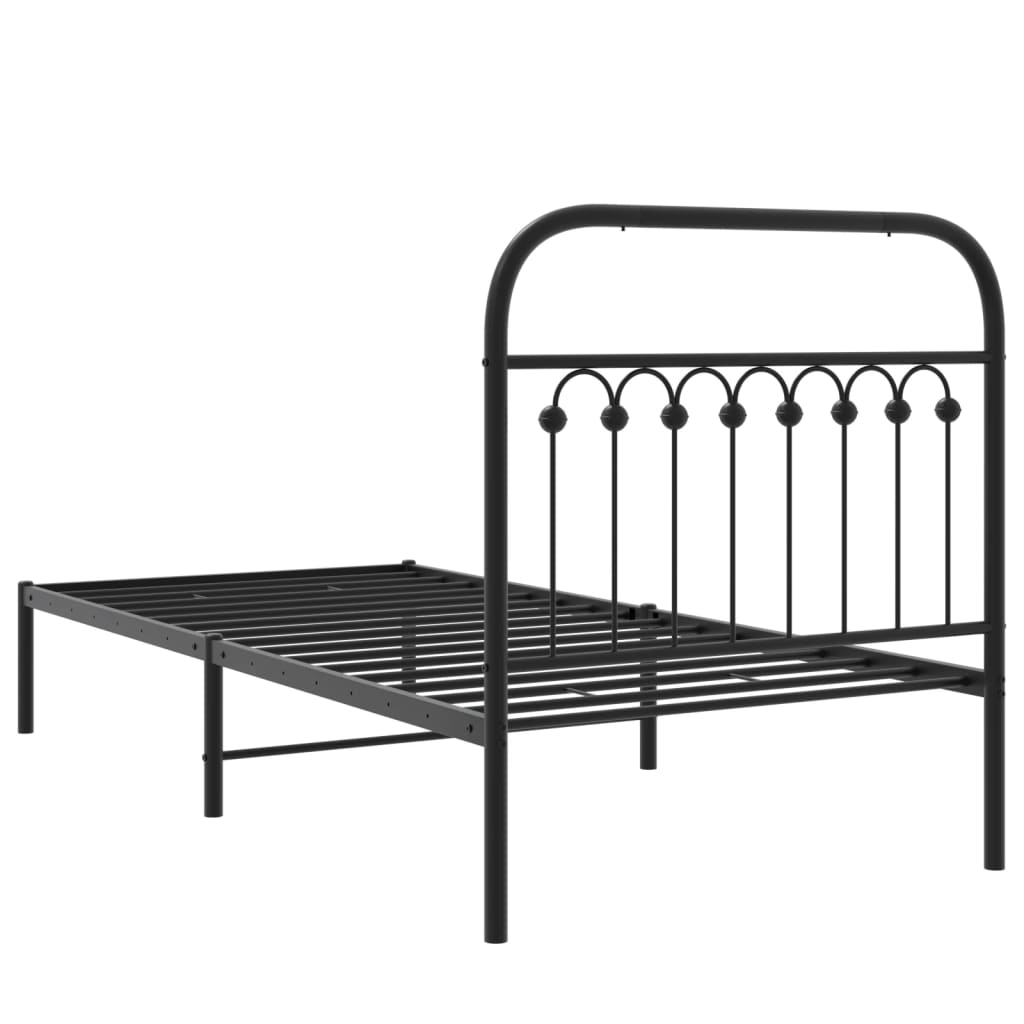 Metalni okvir za krevet s uzglavljem crni 90x190 cm