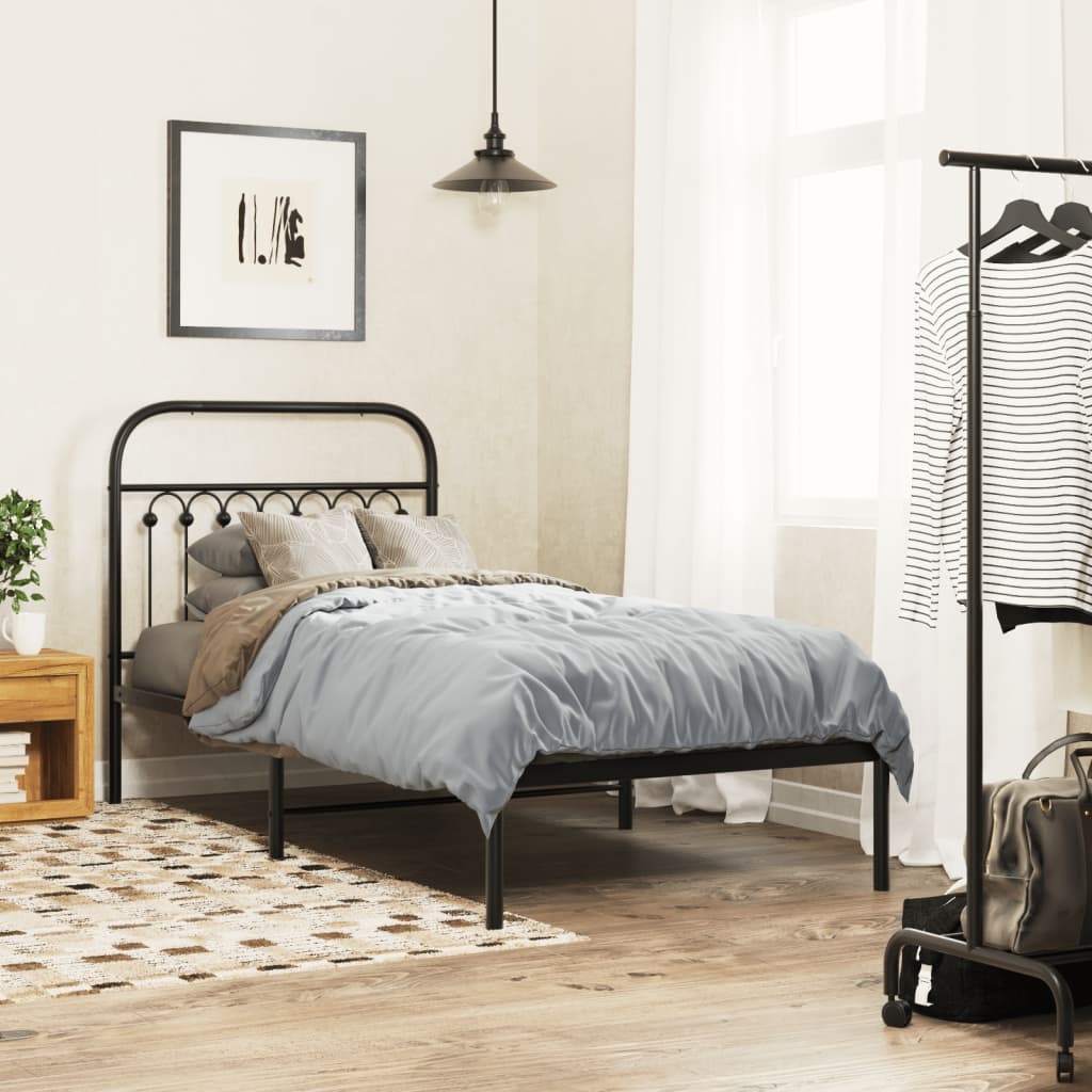 Metalni okvir za krevet s uzglavljem crni 90x190 cm