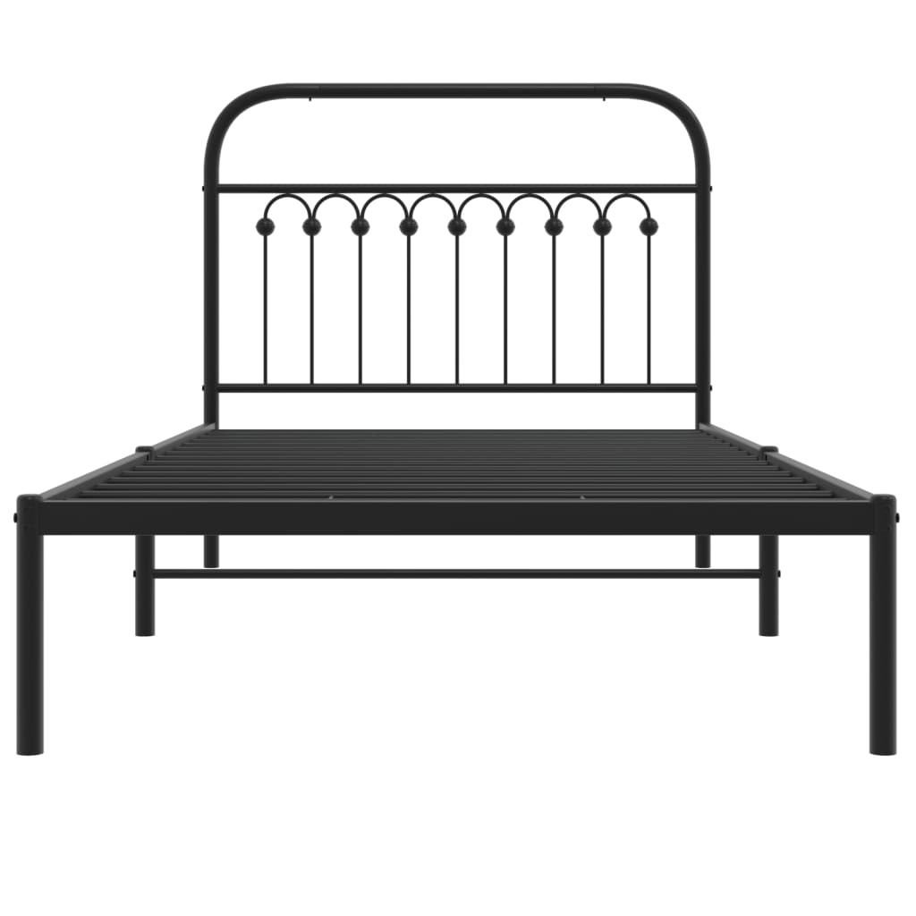 Metalni okvir za krevet s uzglavljem crni 100x190 cm