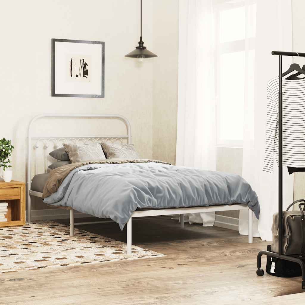 Metalni okvir za krevet s uzglavljem bijeli 107x203 cm