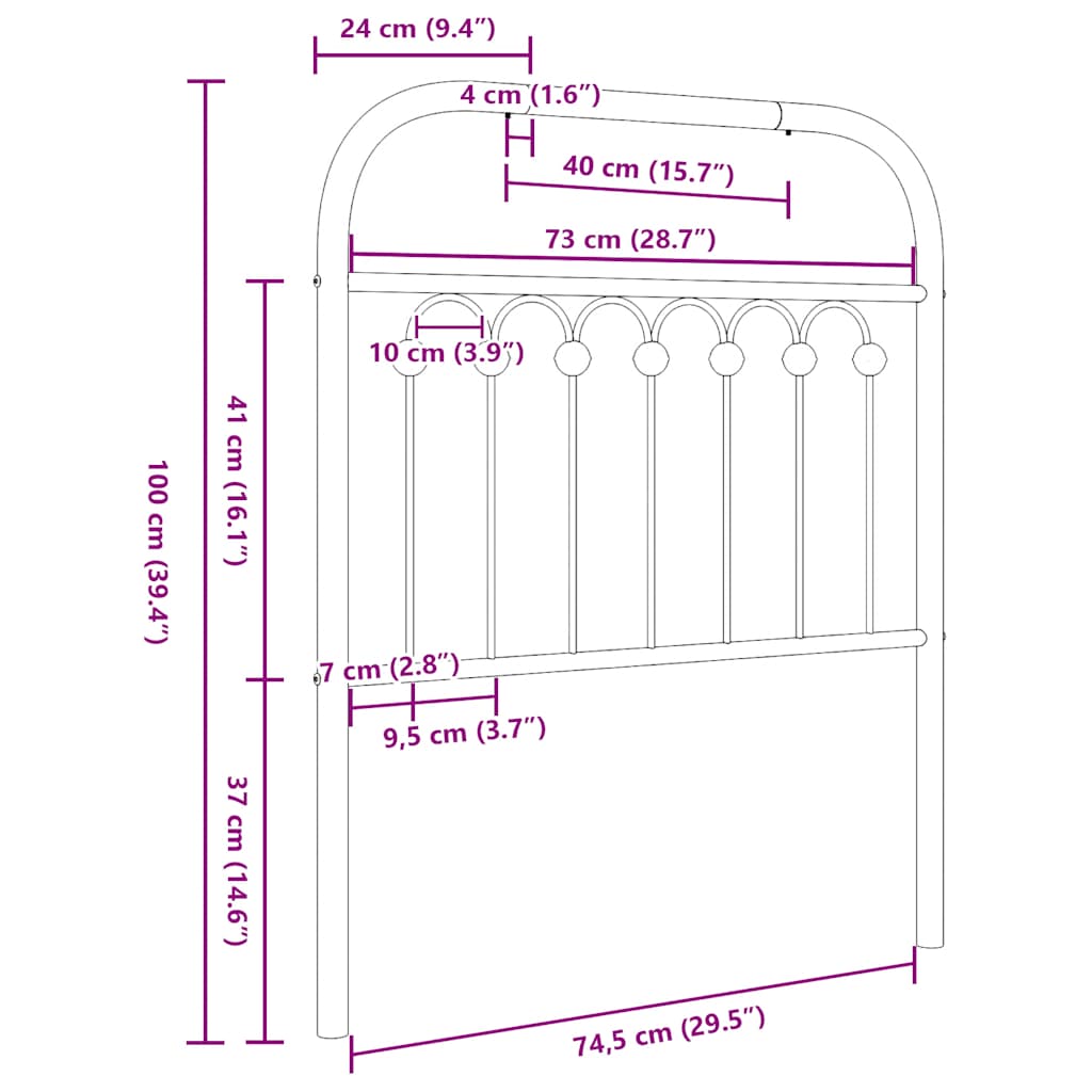 Metalno zamjensko uzglavlje bijelo 75 cm