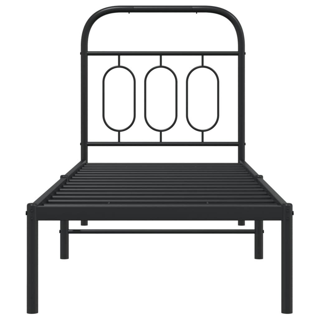 Metalni okvir za krevet s uzglavljem crni 75x190 cm