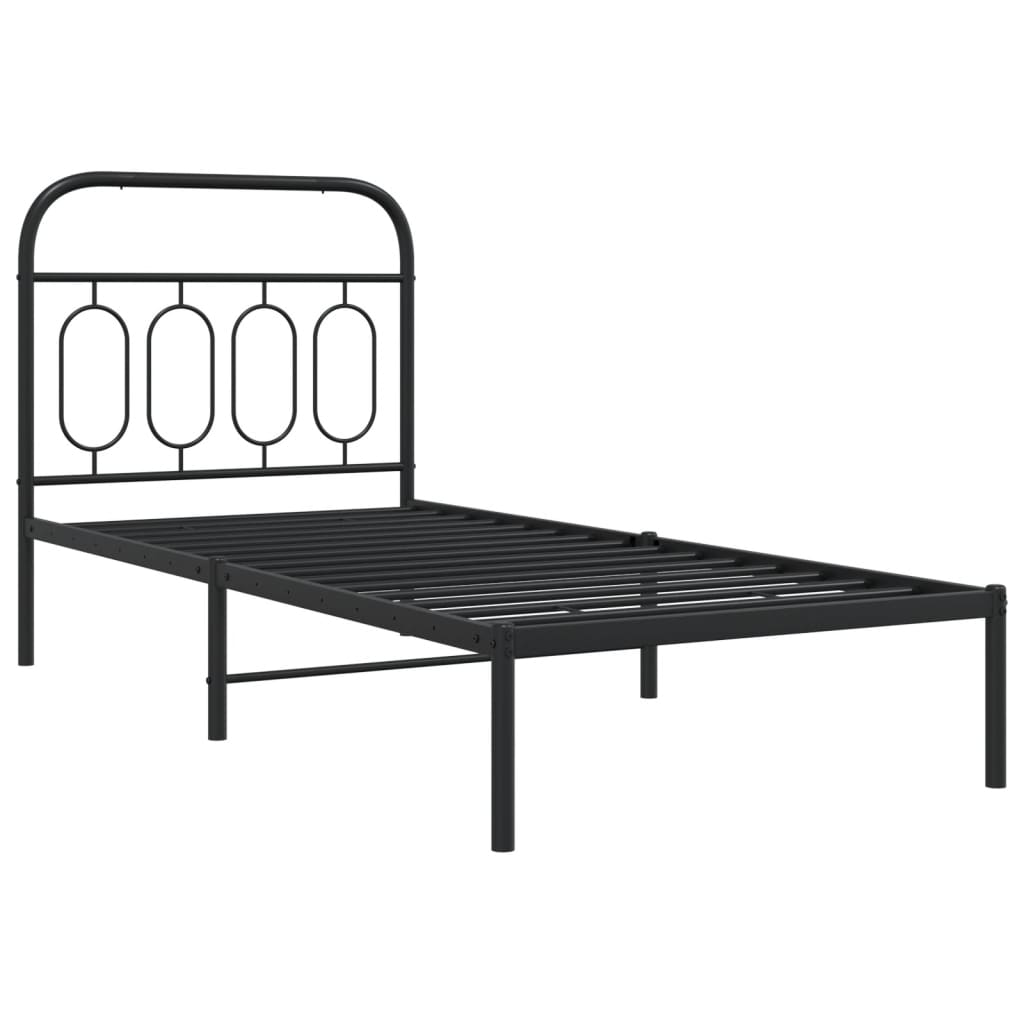 Metalni okvir za krevet s uzglavljem crni 90x190 cm