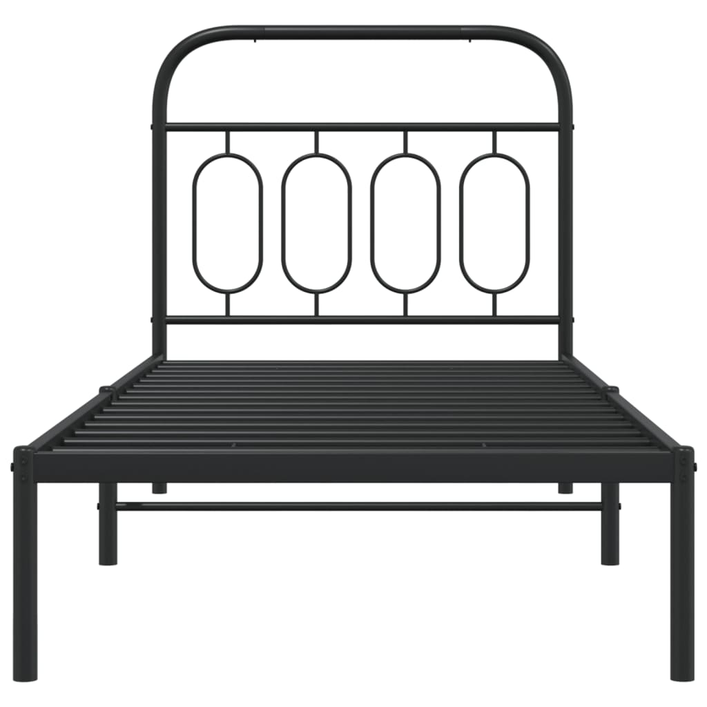 Metalni okvir za krevet s uzglavljem crni 90x190 cm