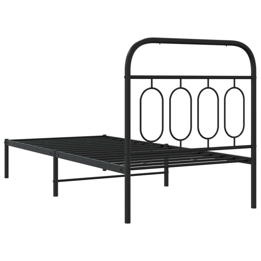 Metalni okvir za krevet s uzglavljem crni 90x190 cm