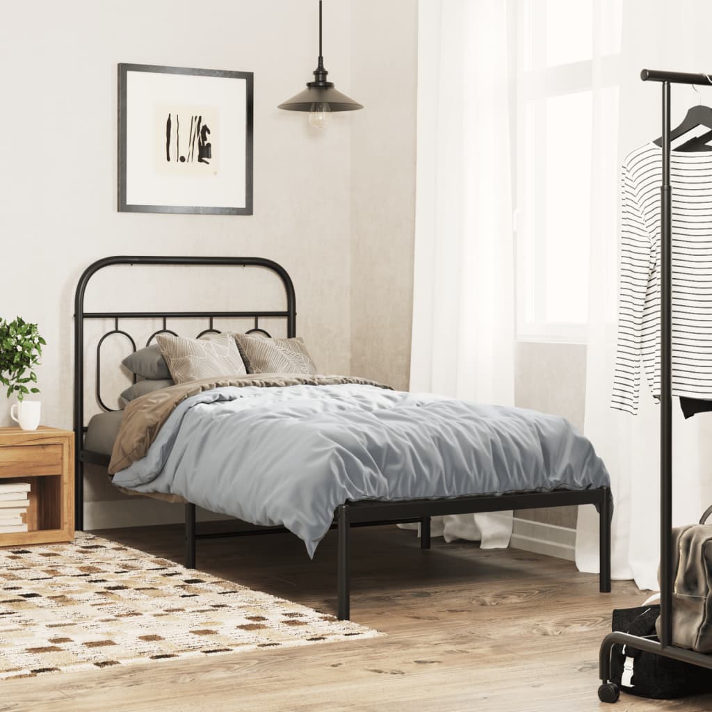 Metalni okvir za krevet s uzglavljem crni 90x190 cm