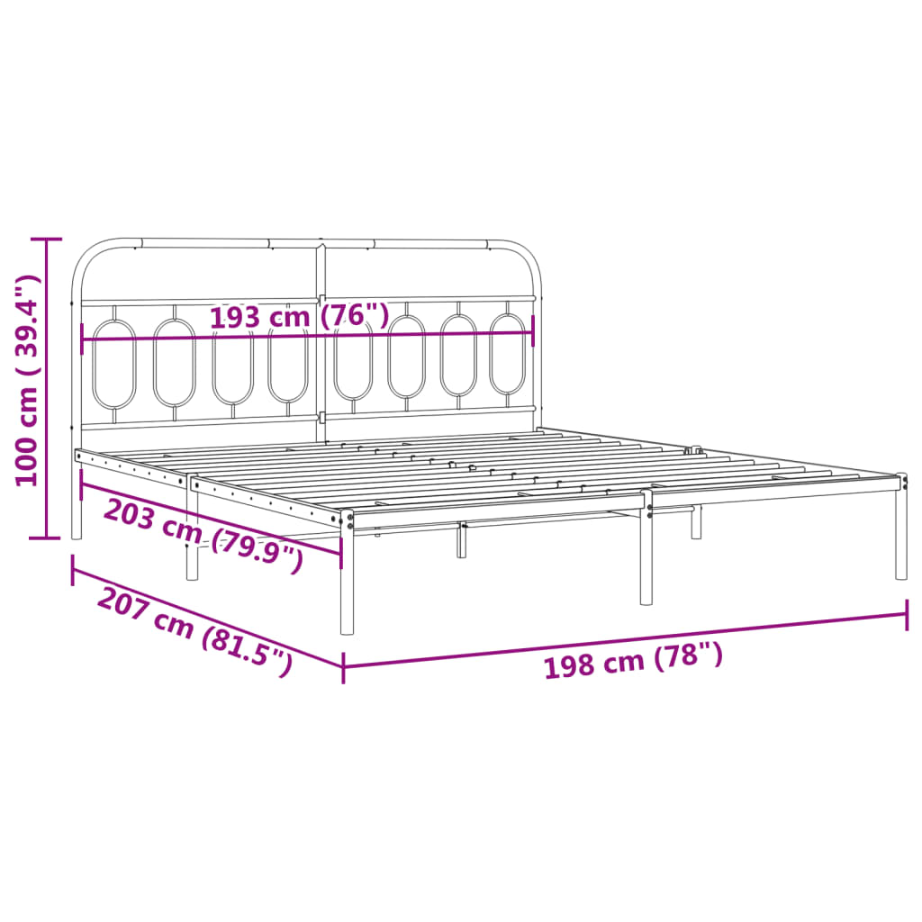 Metalni okvir za krevet s uzglavljem crni 193x203 cm