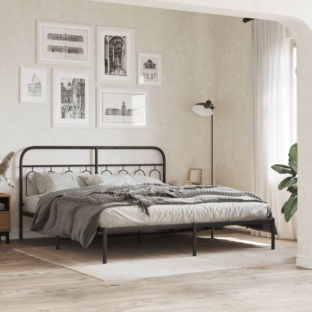 Metalni okvir za krevet s uzglavljem crni 193x203 cm