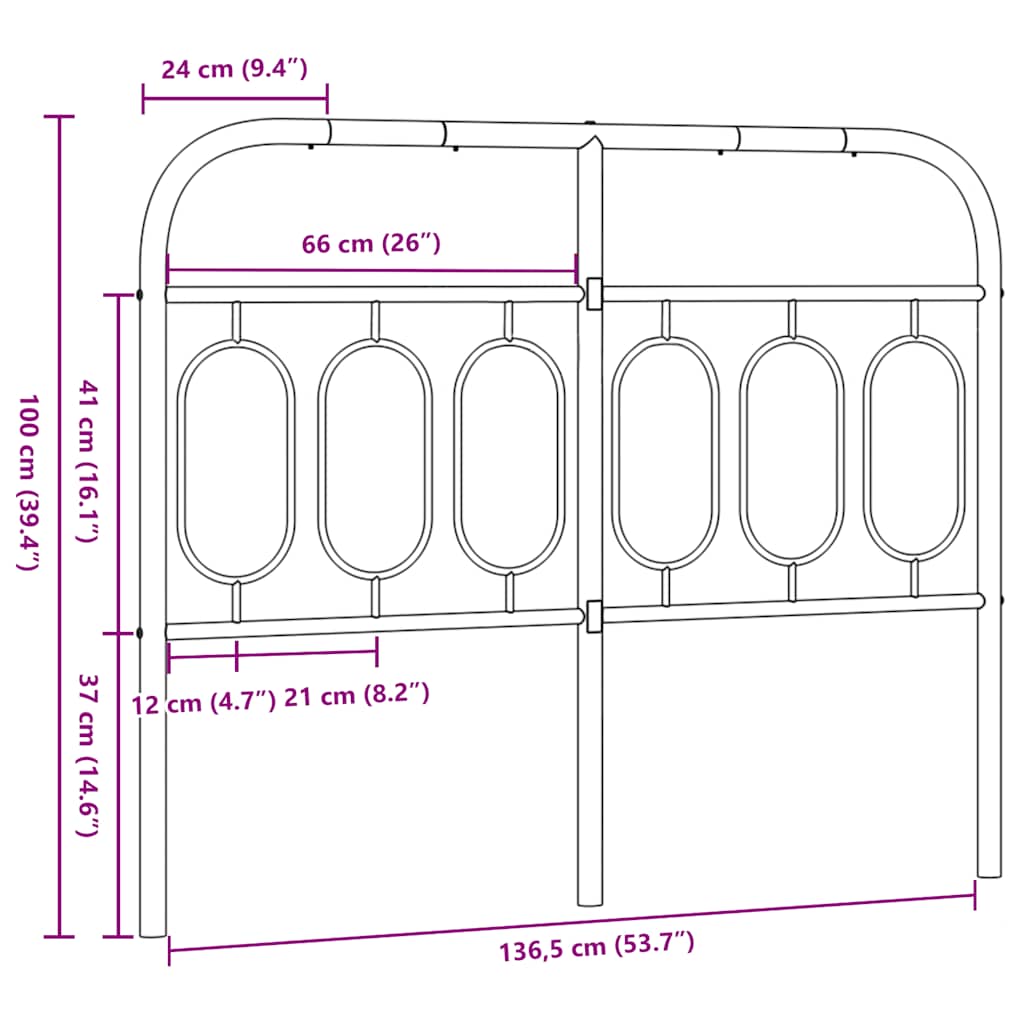 Metalno zamjensko uzglavlje crno 137 cm