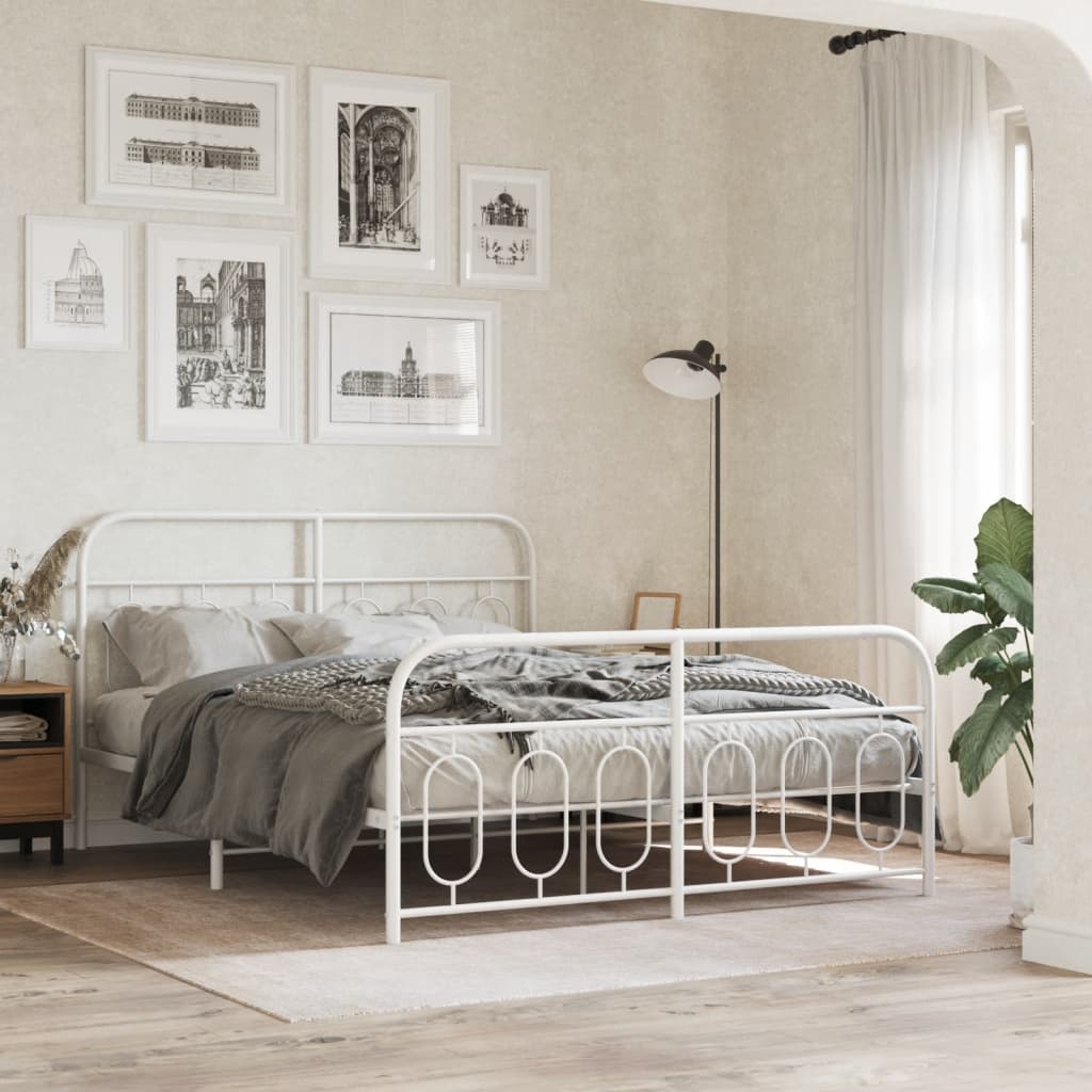 Metalni okvir kreveta uzglavlje i podnožje bijeli 150 x 200 cm