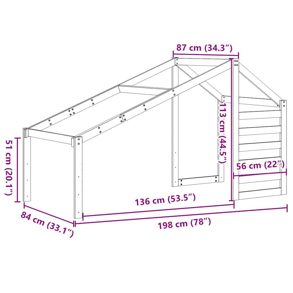 Krov za dječji krevet 198 x 87 x 113 cm od masivne borovine
