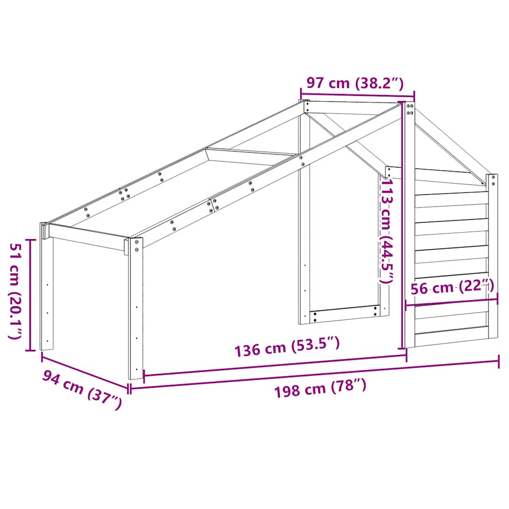 Krov za dječji krevet 198 x 97 x 113 cm od masivne borovine