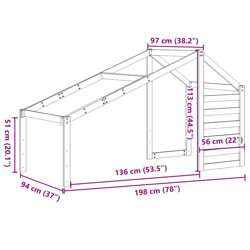 Krov za dječji krevet bijeli 198 x 97 x 113 cm masivna borovina