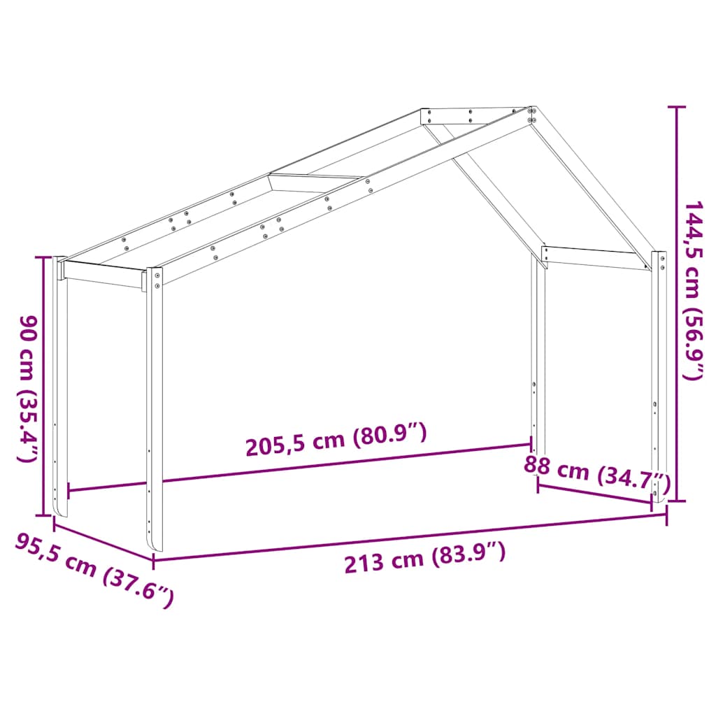 Krov za dječji krevet voštano smeđi 213x95,5x144,5 cm borovina