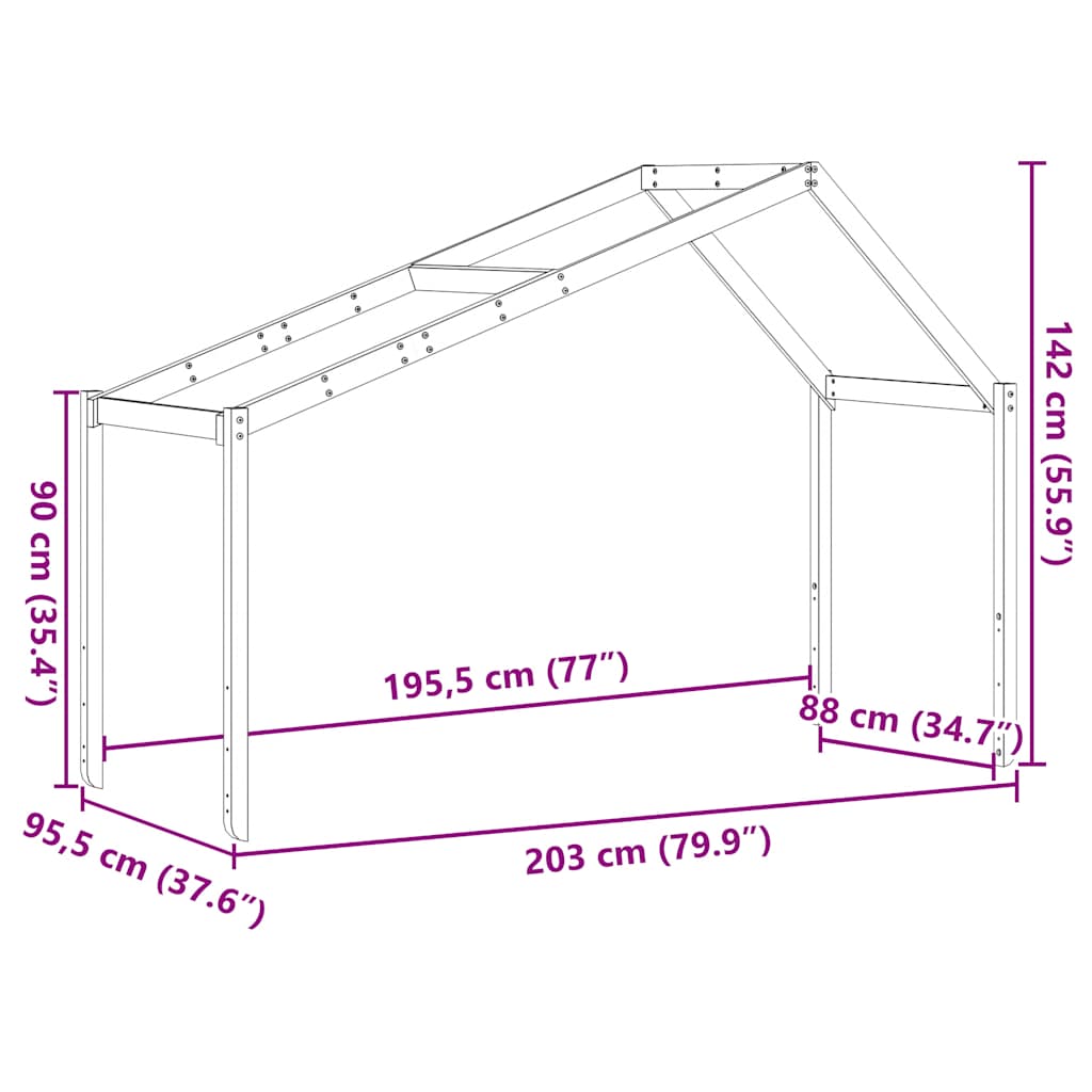 Krov za dječji krevet bijeli 203x95,5x142 cm masivna borovina