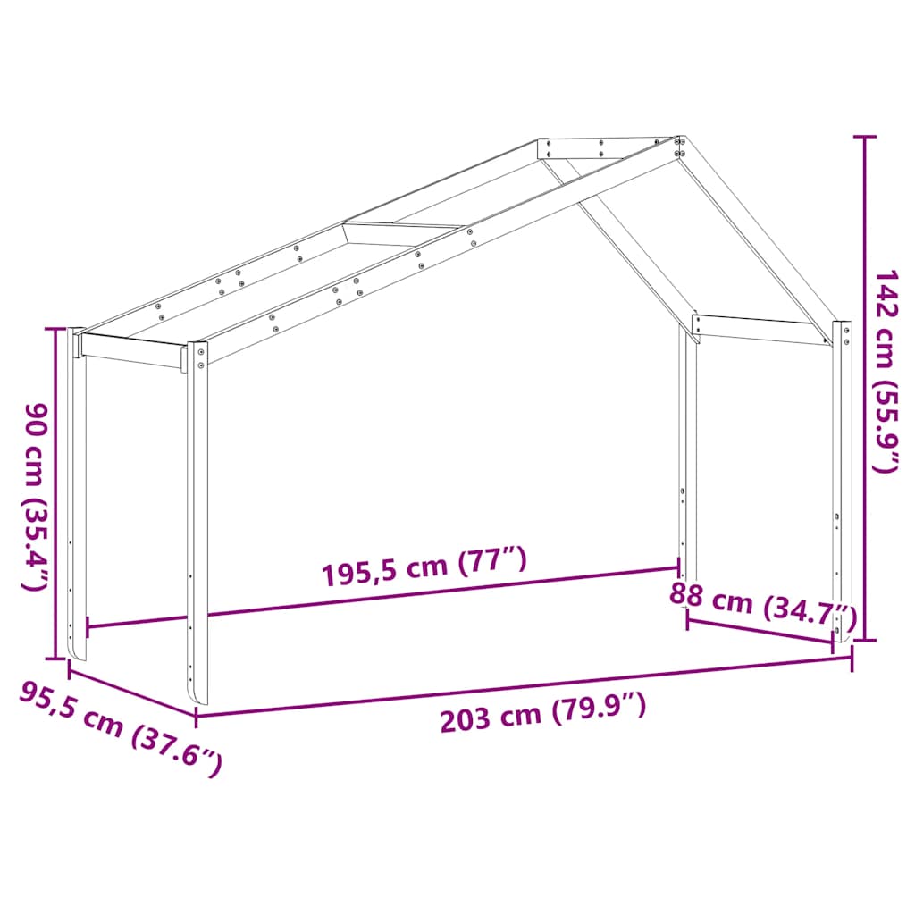 Krov za dječji krevet voštano smeđi 203x95,5x142 cm borovina