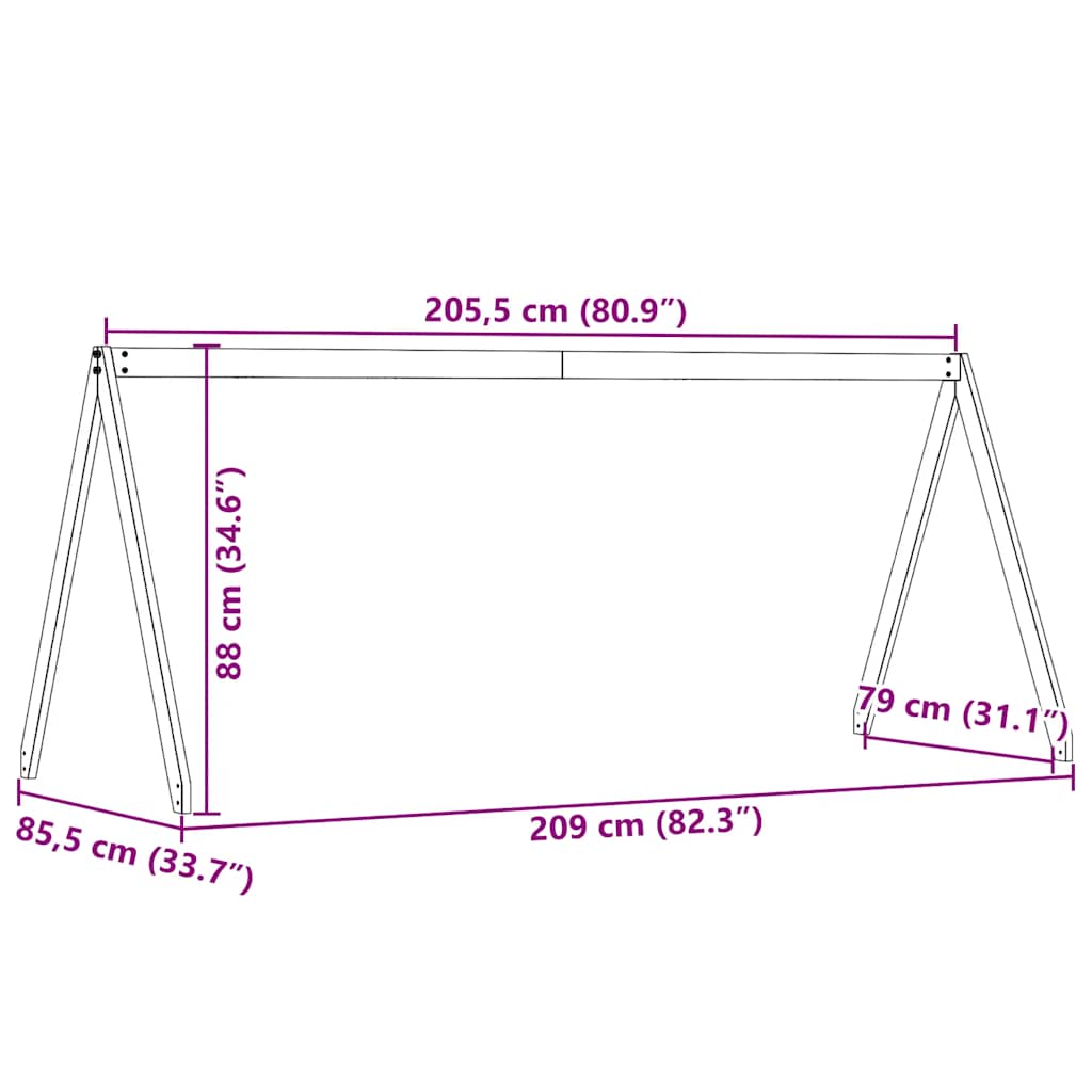 Krov za dječji krevet 209 x 85,5 x 88 cm od masivne borovine