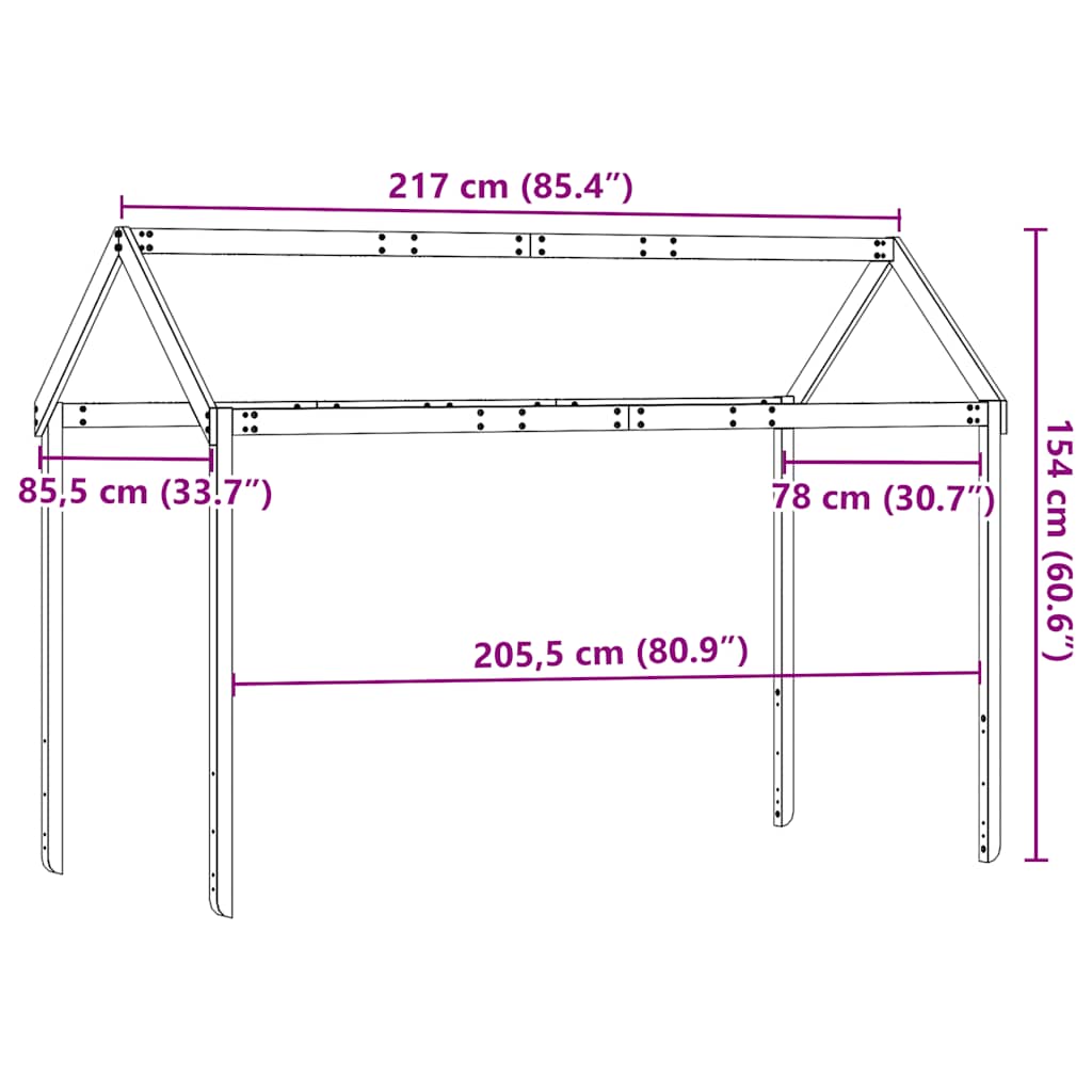 Krov za dječji krevet bijeli 217x85,5x154 cm masivna borovina