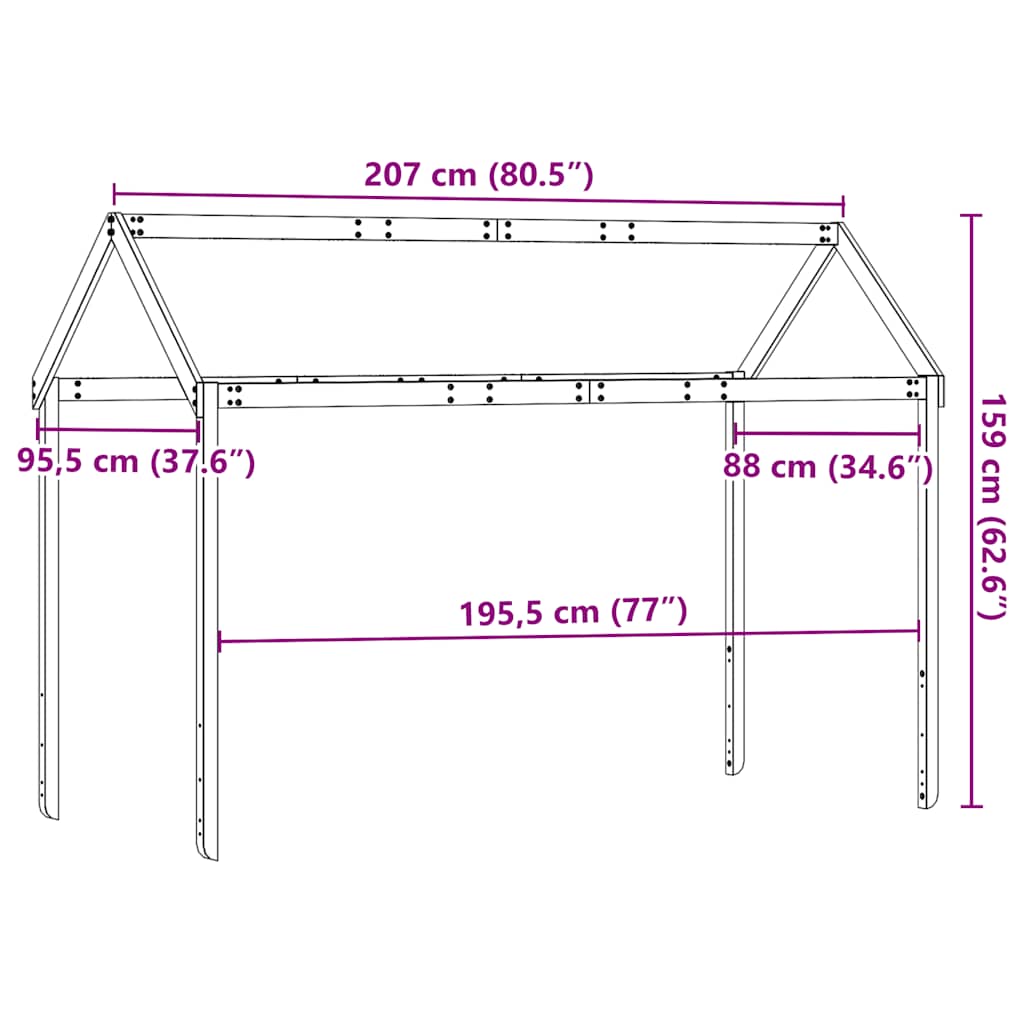 Krov za dječji krevet 207 x 95,5 x 159 cm od masivne borovine