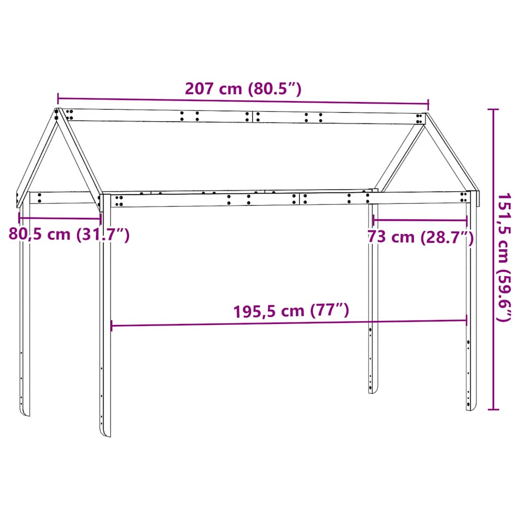 Krov za dječji krevet 207 x 80,5 x 151,5 cm od masivne borovine