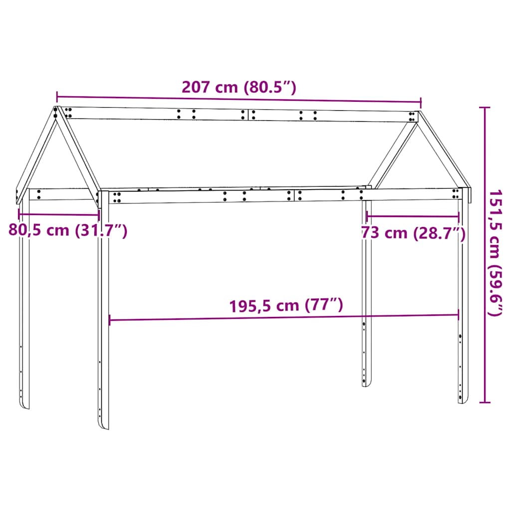 Krov za dječji krevet voštano smeđi 207x80,5x151,5 cm borovina