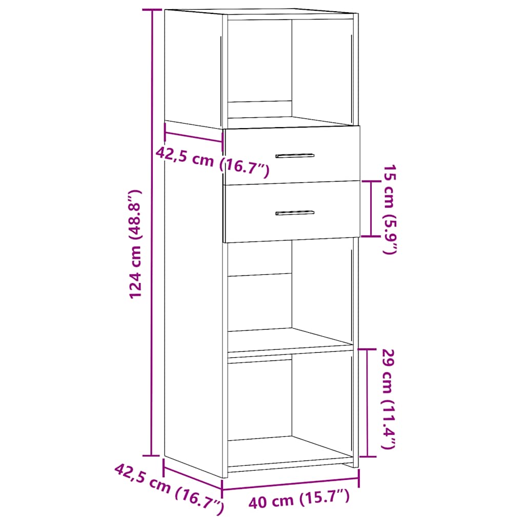 Visoka komoda boja hrasta 40 x 42,5 x 124 cm konstruirano drvo