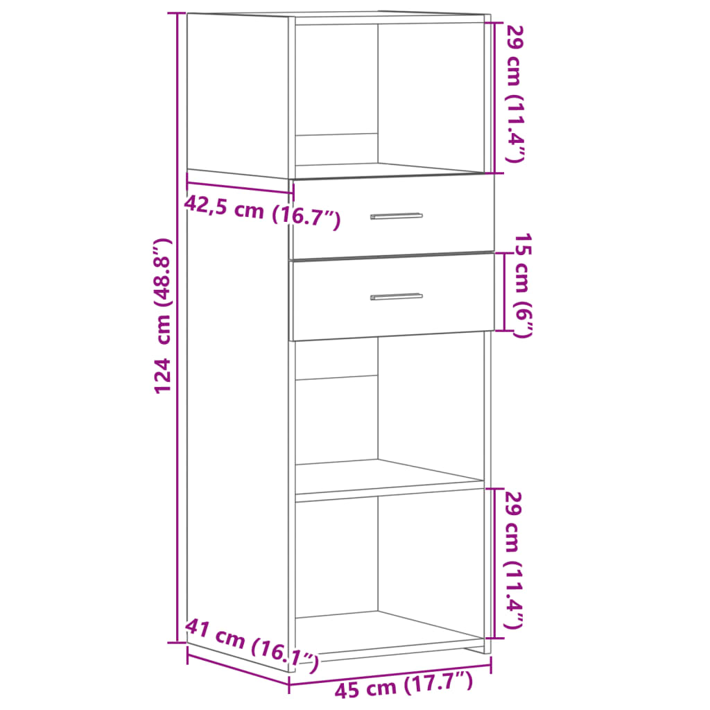Visoka komoda boja hrasta 45 x 42,5 x 124 cm konstruirano drvo