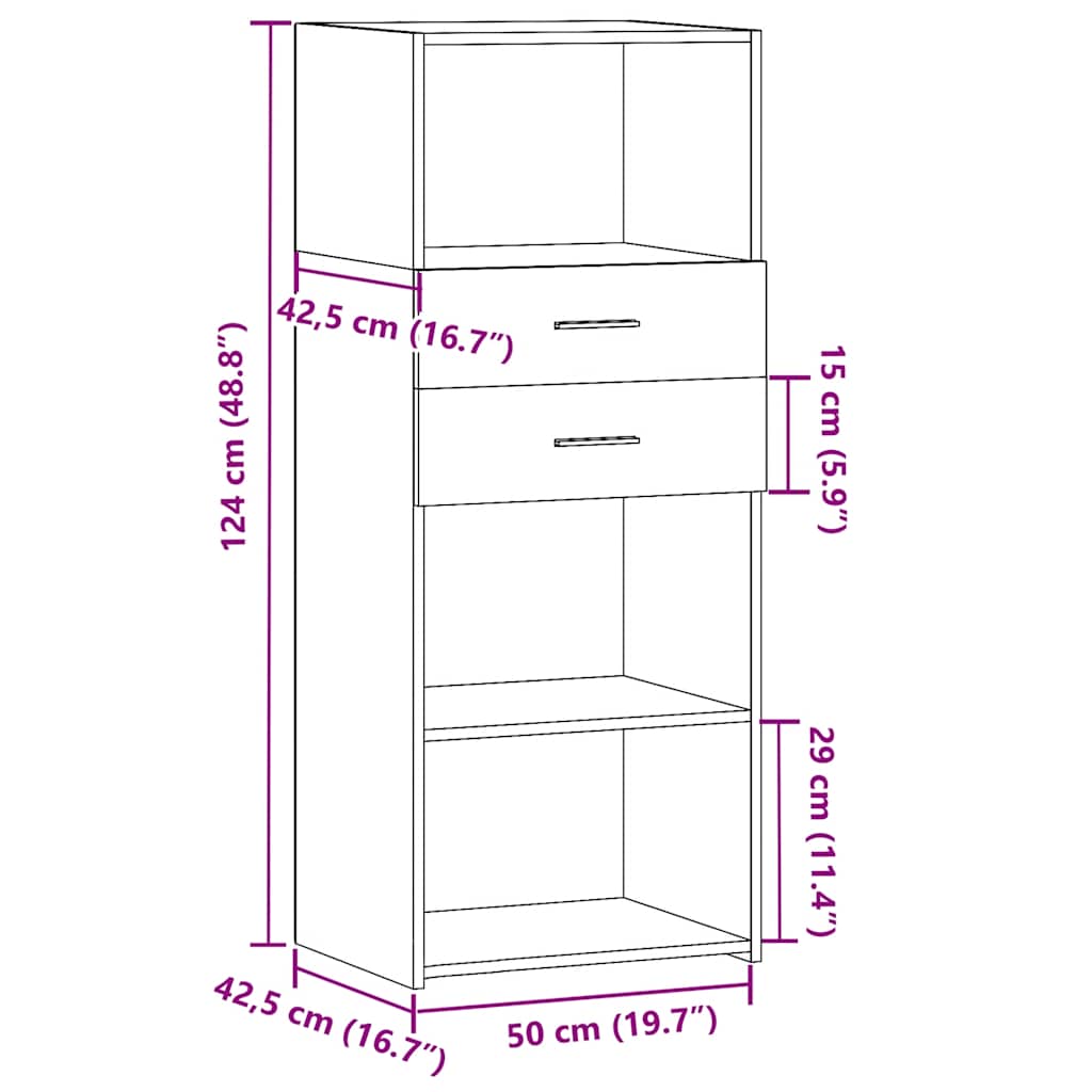 Visoka komoda siva boja hrasta 50x42,5x124 cm konstruirano drvo
