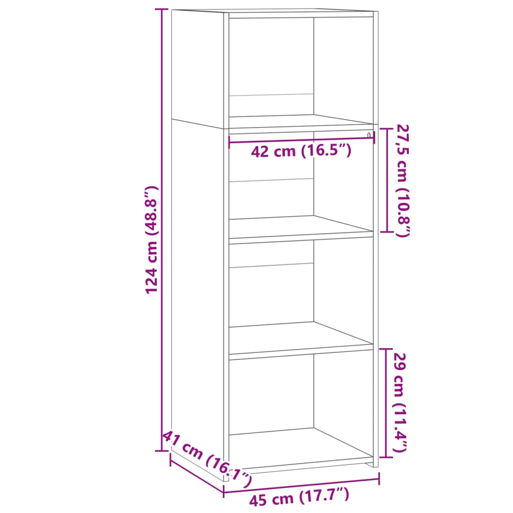 Visoka komoda boja betona 45 x 41 x 124 cm konstruirano drvo