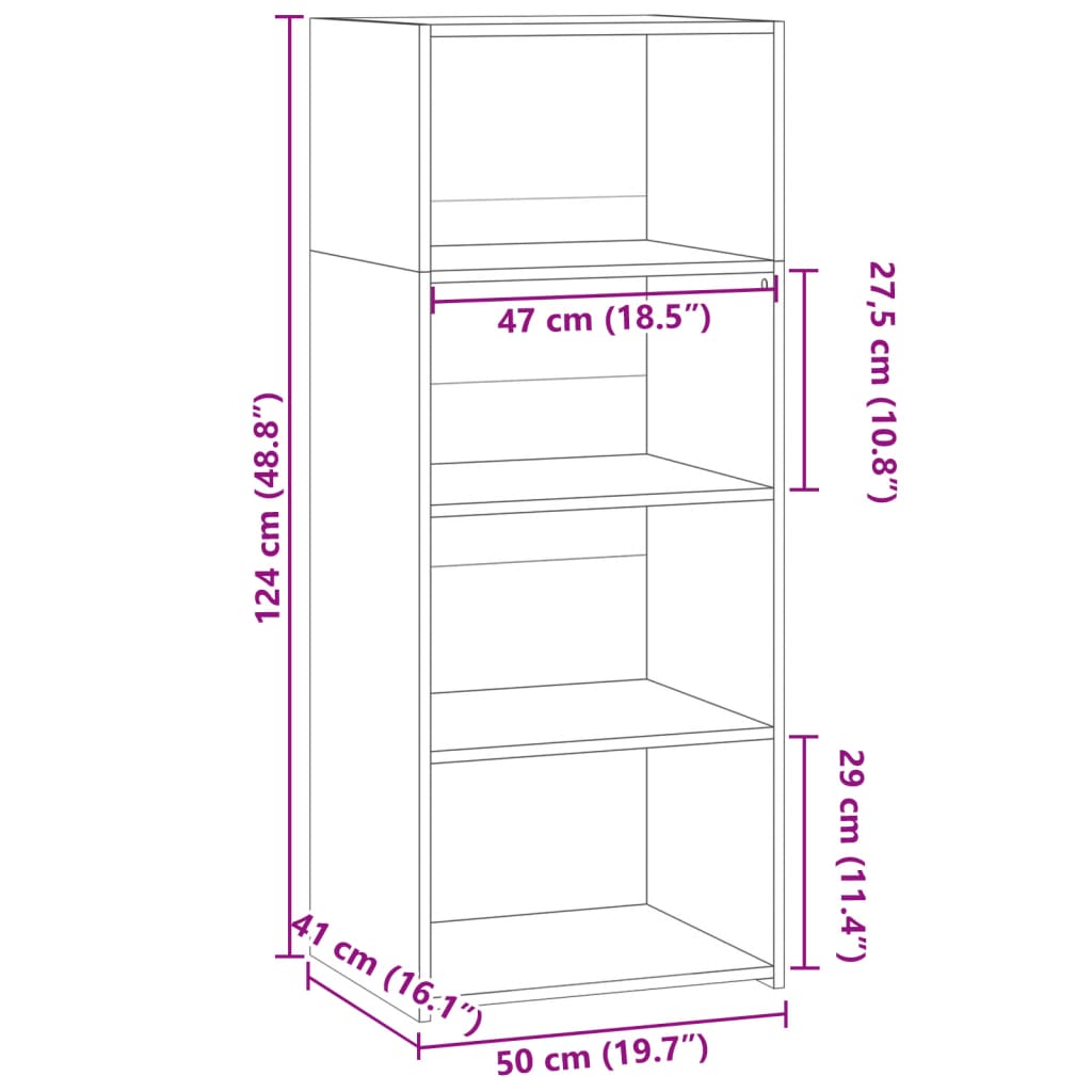 Visoka komoda siva boja hrasta 50x41x124 cm konstruirano drvo