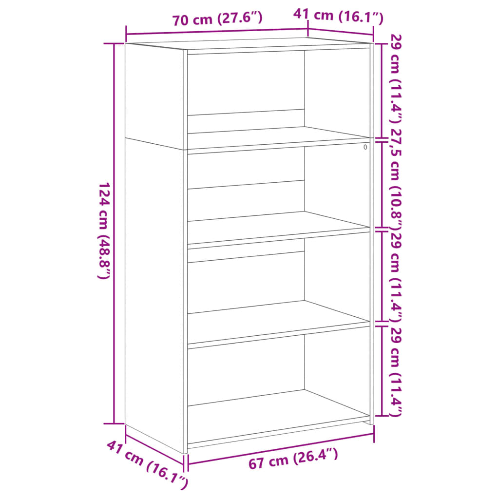 Visoka komoda boje hrasta 70 x 41 x 124 cm konstruirano drvo