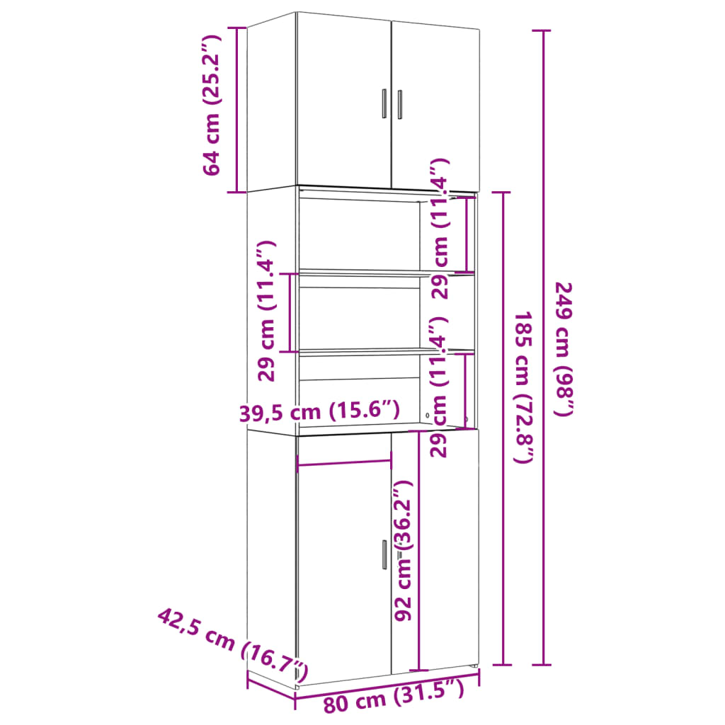 Visoka komoda bijela 80 x 42,5 x 249 cm od konstruiranog drva