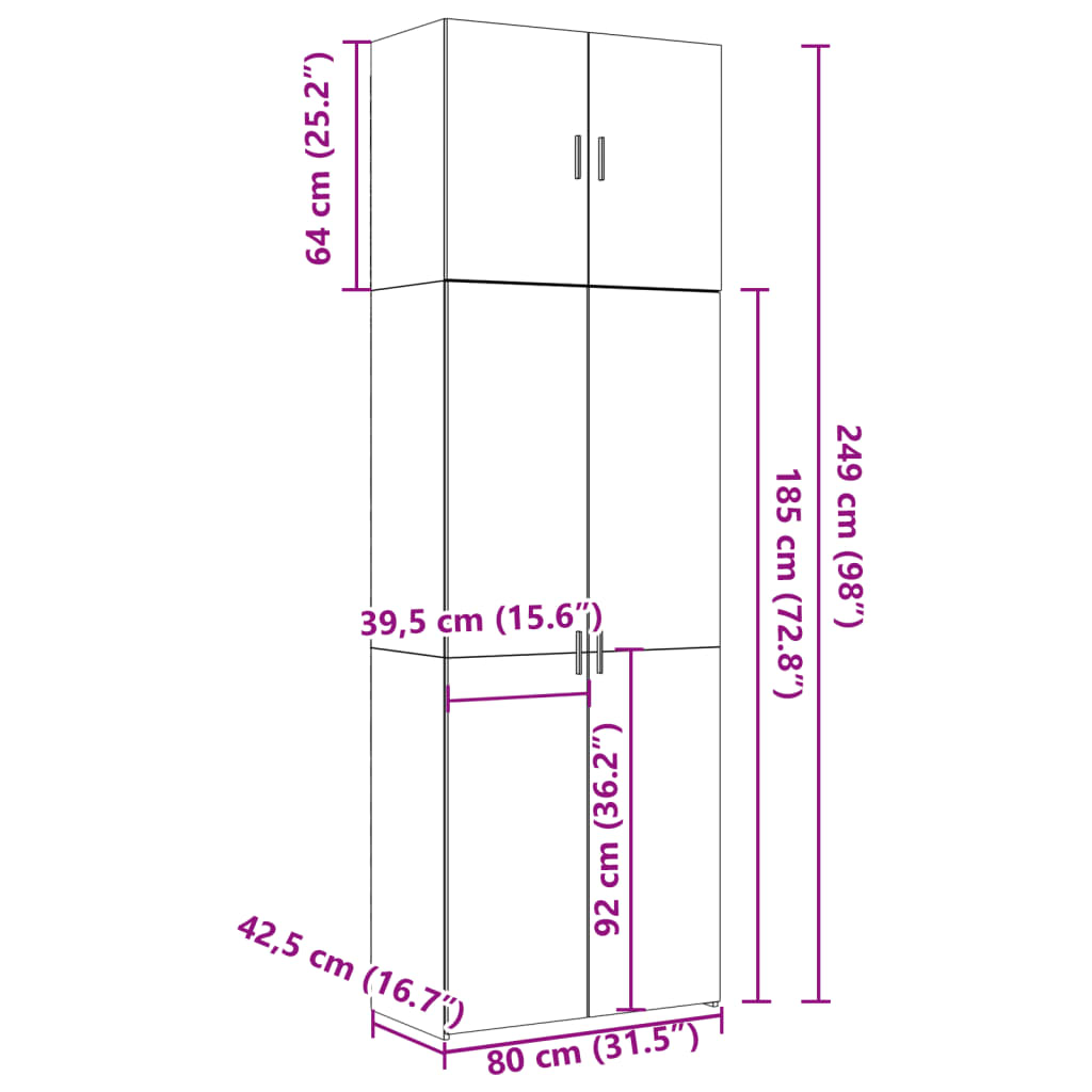 Visoka komoda boja hrasta 80x42,5x249 cm od konstruiranog drva