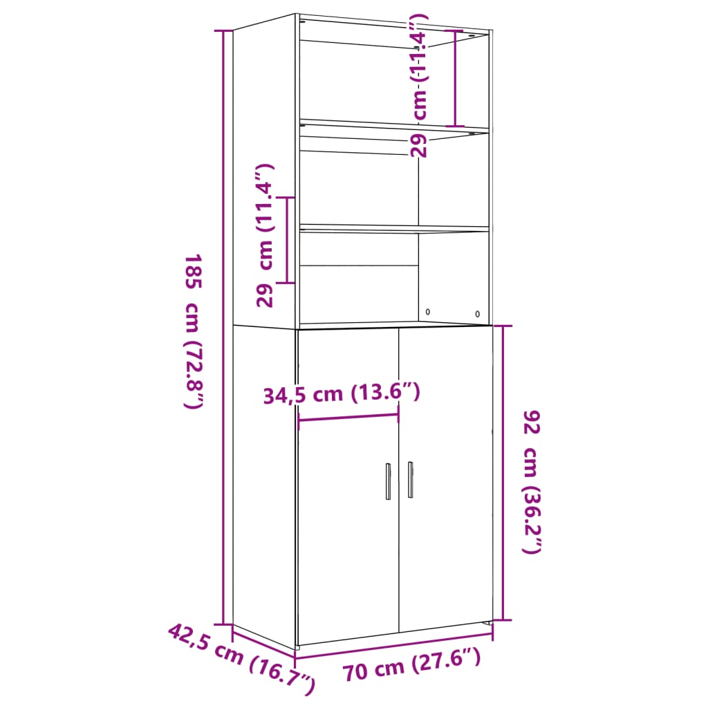 Visoka komoda bijela 70 x 42,5 x 185 cm od konstruiranog drva