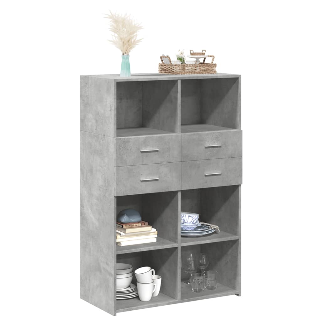 Visoka komoda siva boja betona 80x42,5x124 cm konstruirano drvo