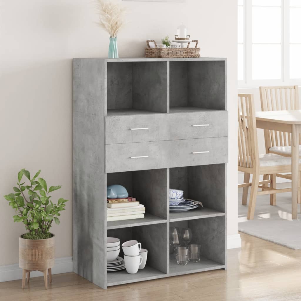 Visoka komoda siva boja betona 80x42,5x124 cm konstruirano drvo