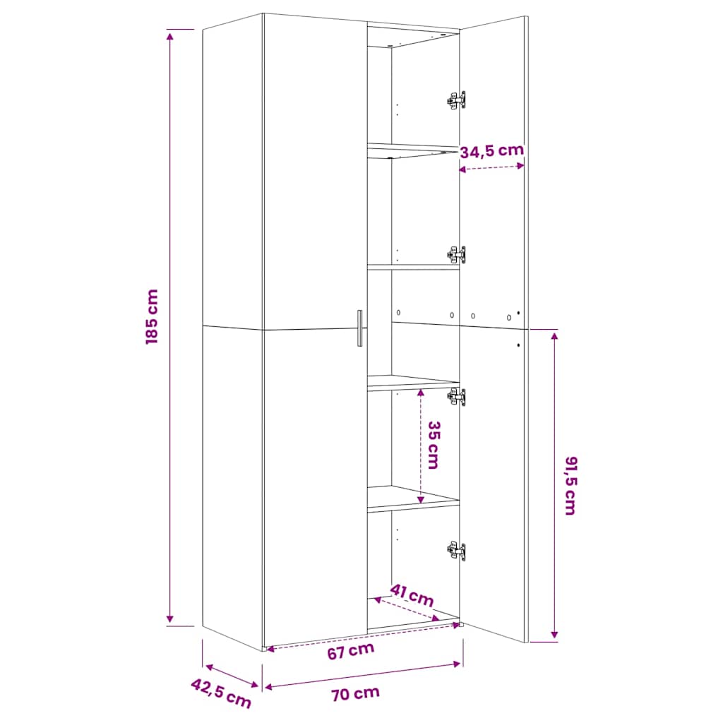 Visoka komoda bijela 70 x 42,5 x 185 cm od konstruiranog drva