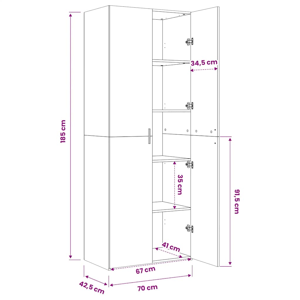 Visoka komoda boja hrasta 70x42,5x185 cm od konstruiranog drva