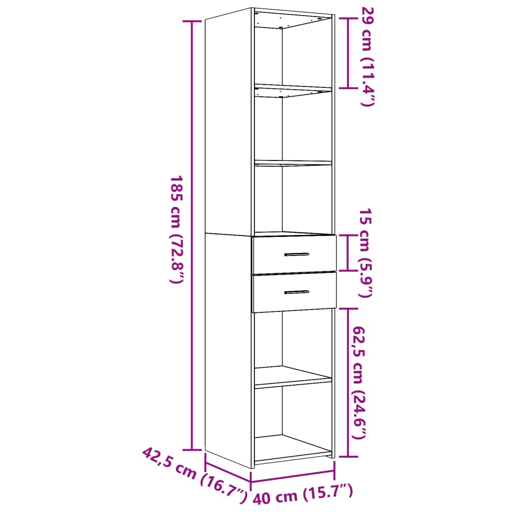 Visoka komoda boja hrasta 40x42,5x185 cm od konstruiranog drva