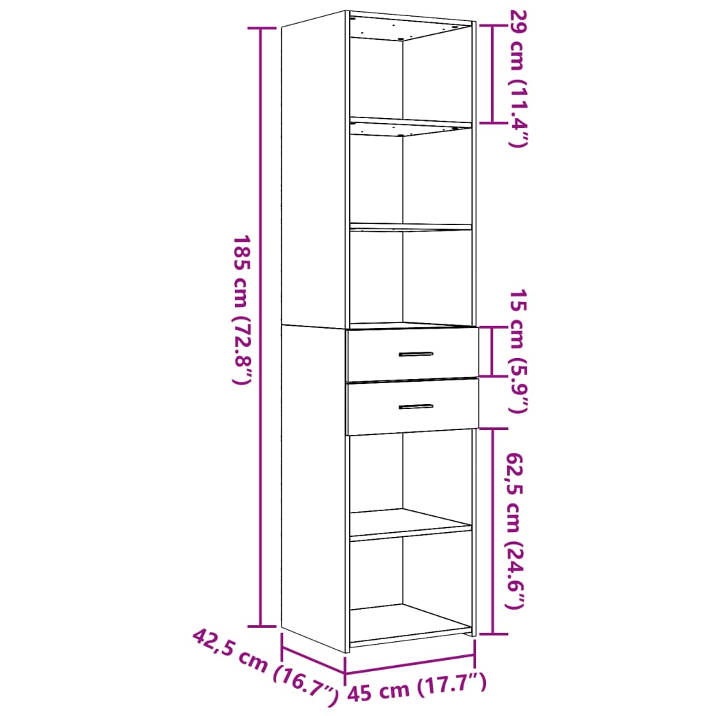 Visoka komoda siva sonome 45x42,5x185 cm od konstruiranog drva