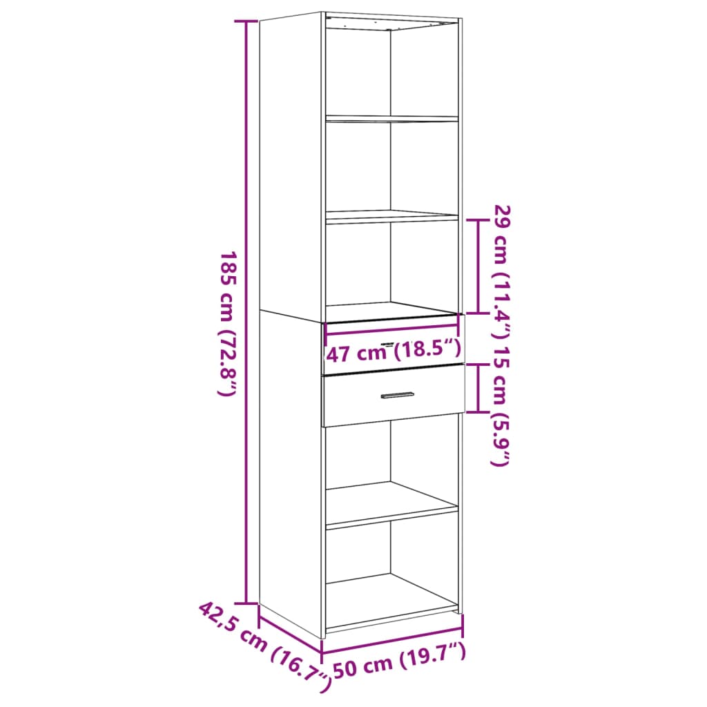 Visoka komoda boja hrasta 50x42,5x185 cm od konstruiranog drva