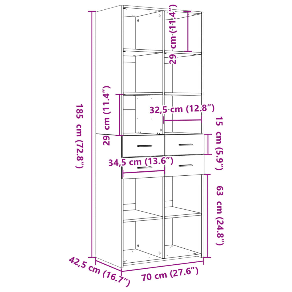 Visoka komoda bijela 70 x 42,5 x 185 cm od konstruiranog drva