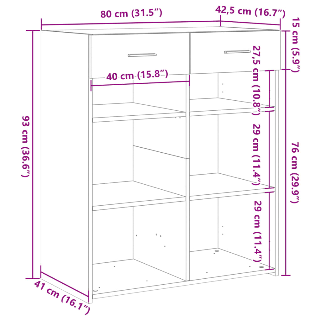 Komoda boja dimljenog hrasta 80x42,5x93 cm konstruirano drvo