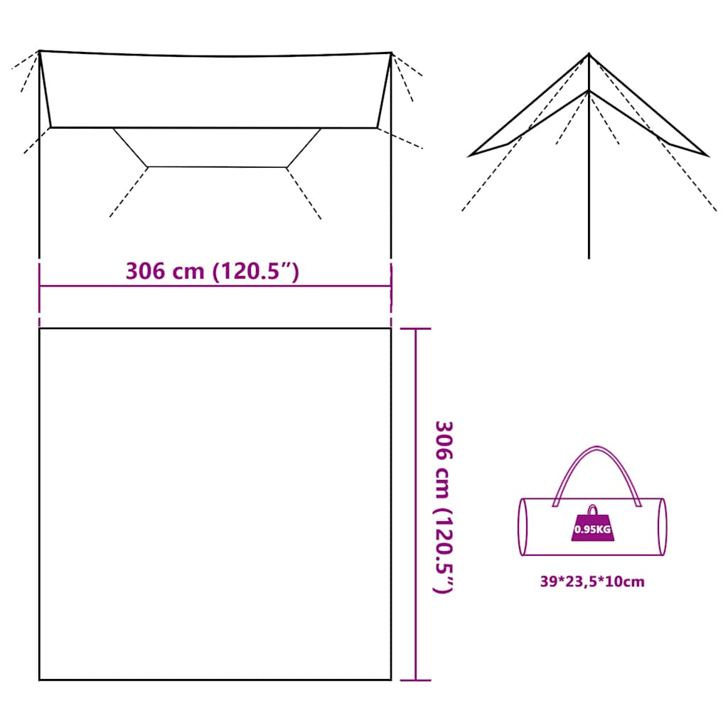 Cerada za kampiranje maslinastozelena 306x306 cm vodootporna
