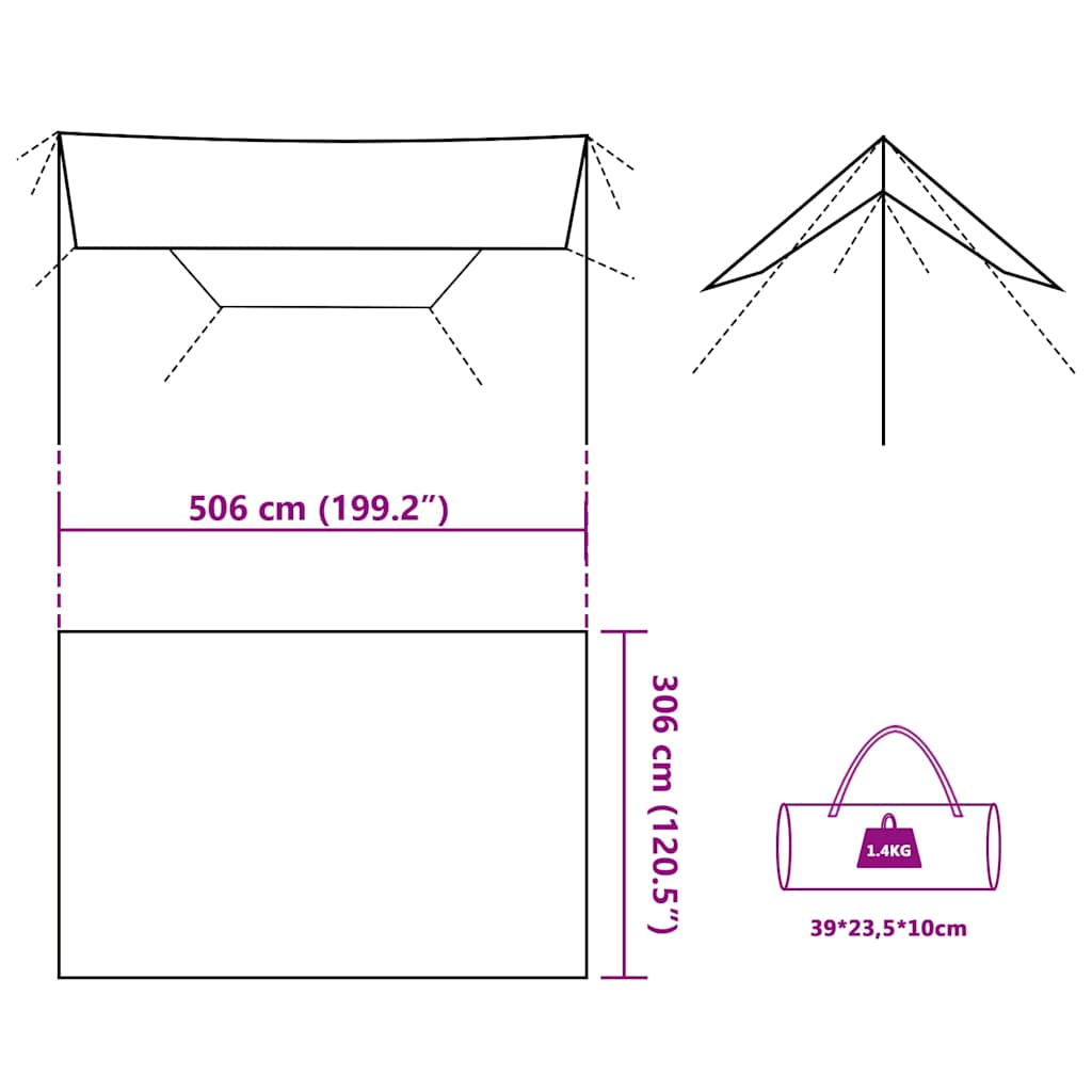 Cerada za kampiranje maslinastozelena 506x306 cm vodootporna