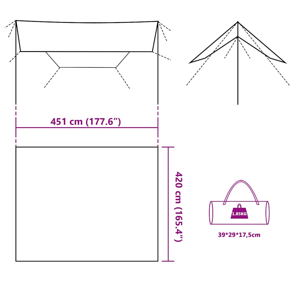 Cerada za kampiranje maslinastozelena 451x420 cm vodootporna