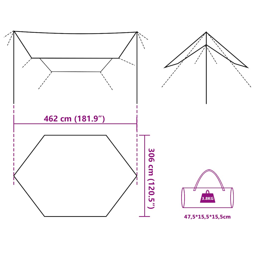 Cerada za kampiranje maskirna 462x306x211 cm vodootporna