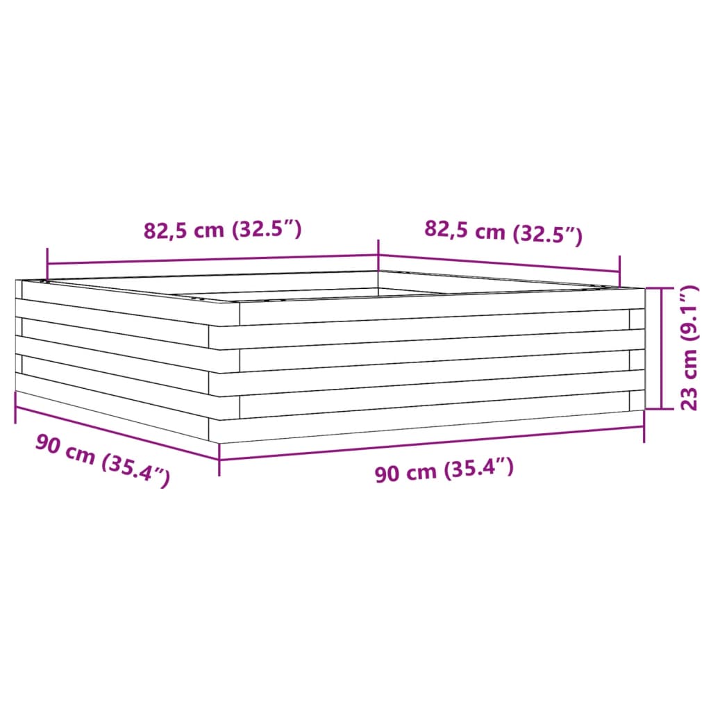 Vrtna sadilica bijela 90 x 90 x 23 cm od masivne borovine