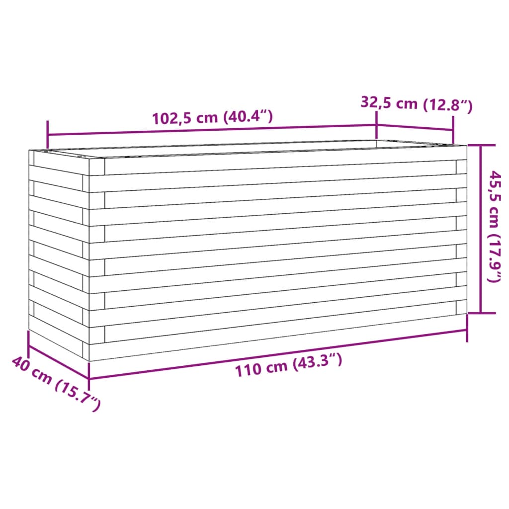 Vrtna sadilica 110x40x45,5 cm od masivne borovine