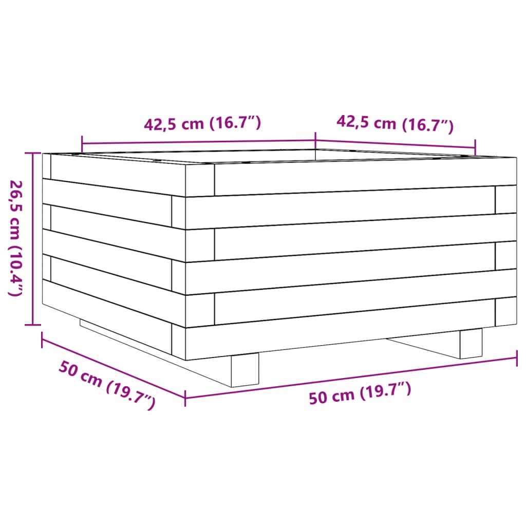 Vrtna sadilica bijela 50x50x26,5 cm od masivne borovine